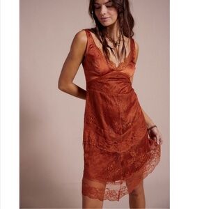 Free People x Nigel Preston Rust Lace Slip Dress M